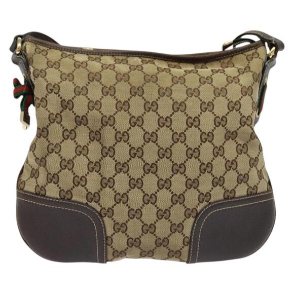 GUCCI GG Canvas Web Sherry Line Shoulder Bag Beige Red Green - Picture 2 of 12